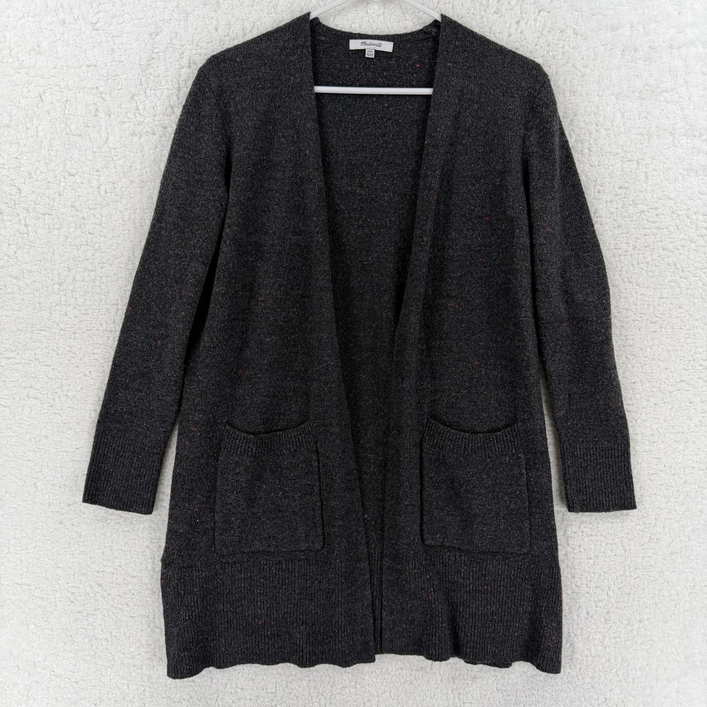 Madewell Cardigan Sweater Womens XXS Gray Long Open‎ Front Pockets Knit Flecked